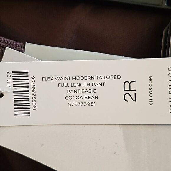 NWT Chico's Flex Waist Modern Tailored Full Length Pants Basic Brown Size 12 R - Picture 9 of 13